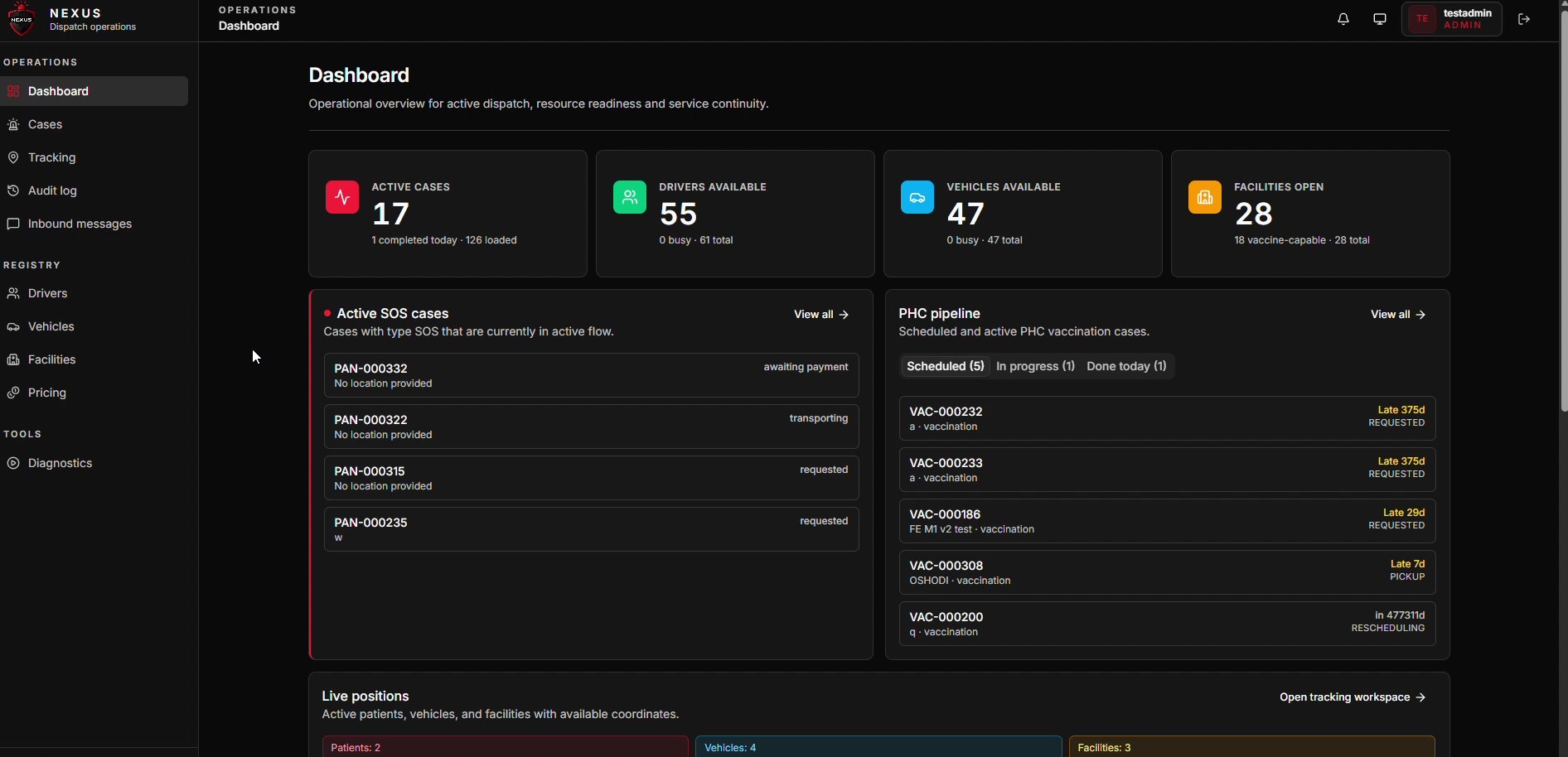 Nexus dispatch operations dashboard